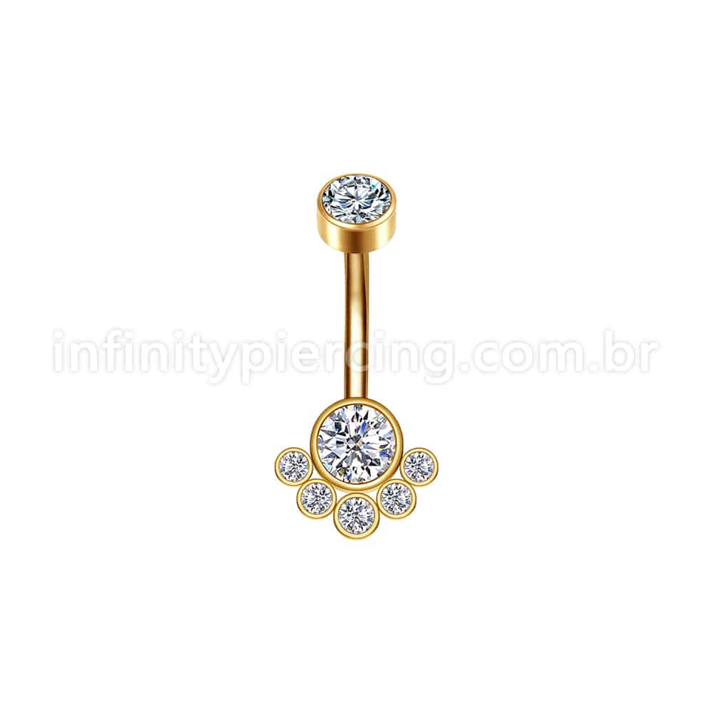 Piercing Banana Aço Cirúrgico Indiano 7 Zircônias Cravada