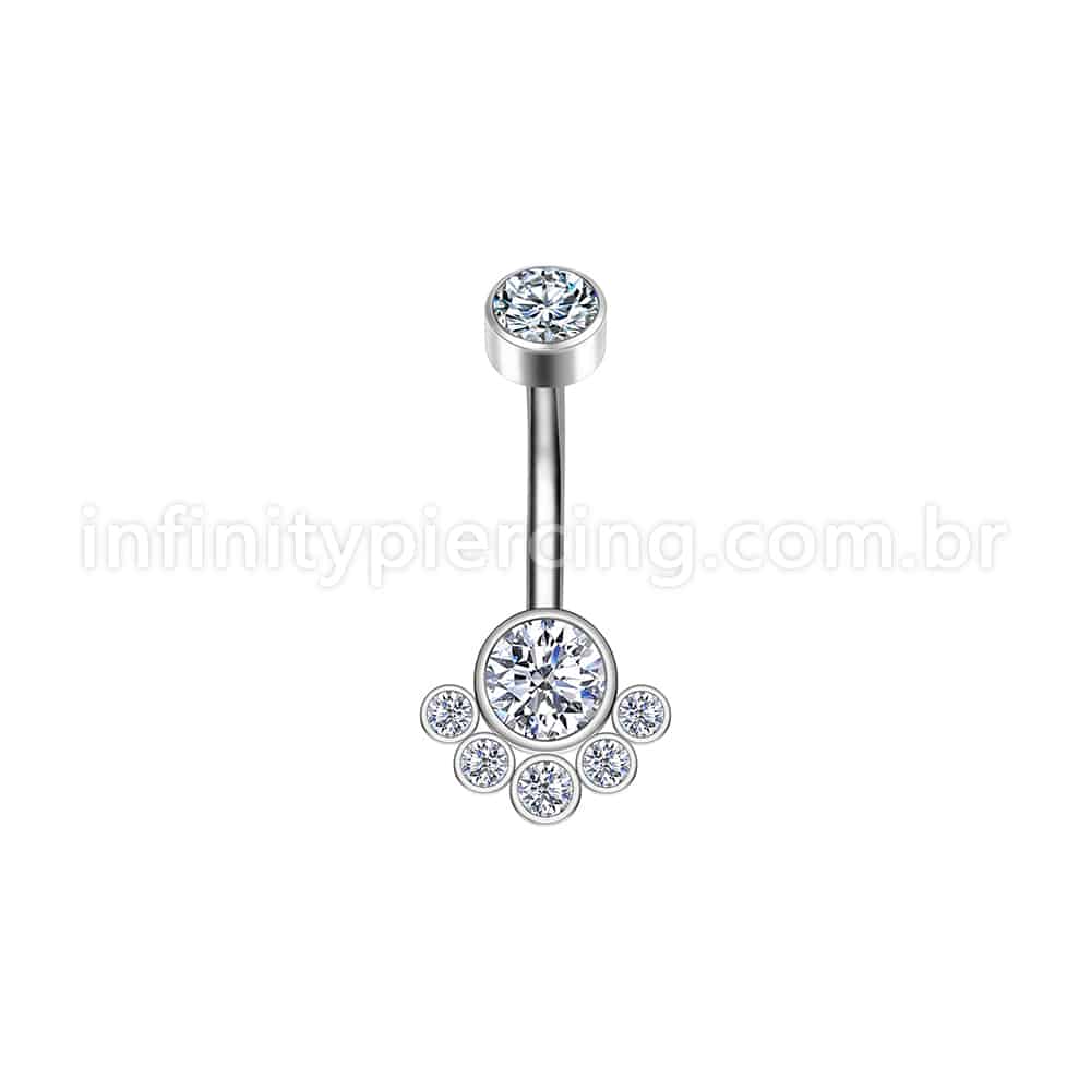 Piercing Banana Aço Cirúrgico Indiano 7 Zircônias Cravada