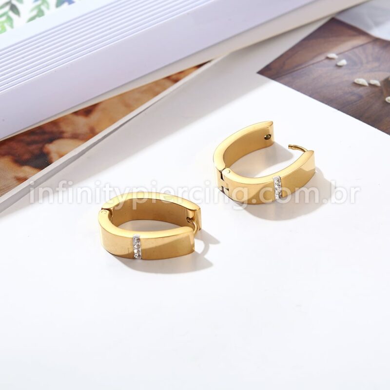 Argola Aço Inoxidável Oval Linhas Zircônia