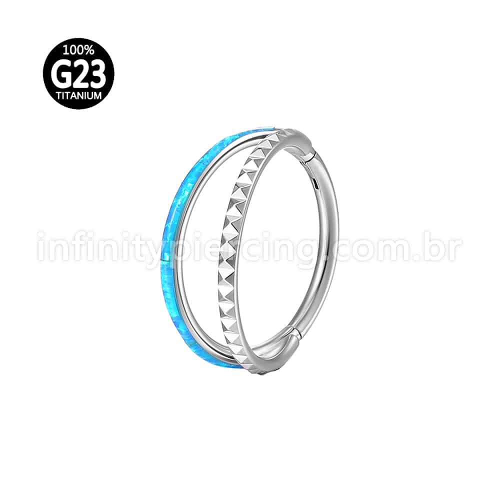 Piercing Argola Titânio Segmento Articulado Dupla Fileira Detalhes/Opala