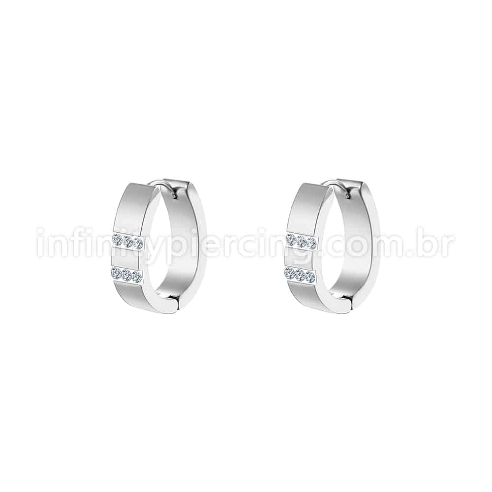 Argola Aço Inoxidável Oval Linhas Zircônia
