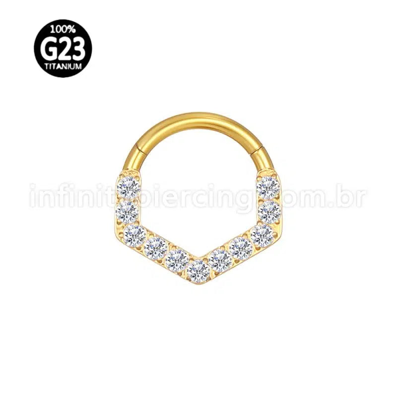 Piercing Argola Titânio Detalhe V Zircônia Frontal