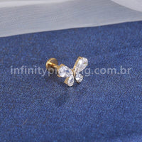 Piercing Labret Aço Cirúrgico Borboleta Zircônia