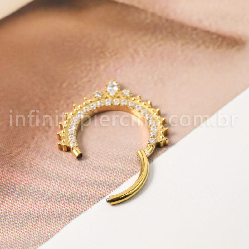 Piercing Argola Titânio Segmento Articulado Indiano Com Zircônia Cravejada