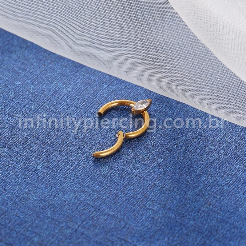 Piercing Argola Titânio Segmento Articulado Zircônia Oval Com Ponta