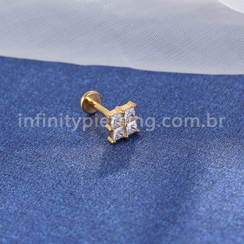 Piercing Labret Aço Cirúrgico Zircônia Cravejada Quadrada