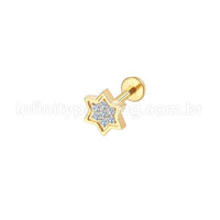 Piercing Labret Aço Cirúrgico Estrela Zircônia Cravejada