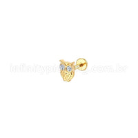 Piercing Labret Aço Cirúrgico Coruja Zircônia