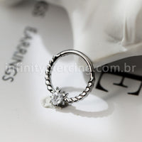 Piercing Argola Titânio Detalhada Com Zircônia Cravejada