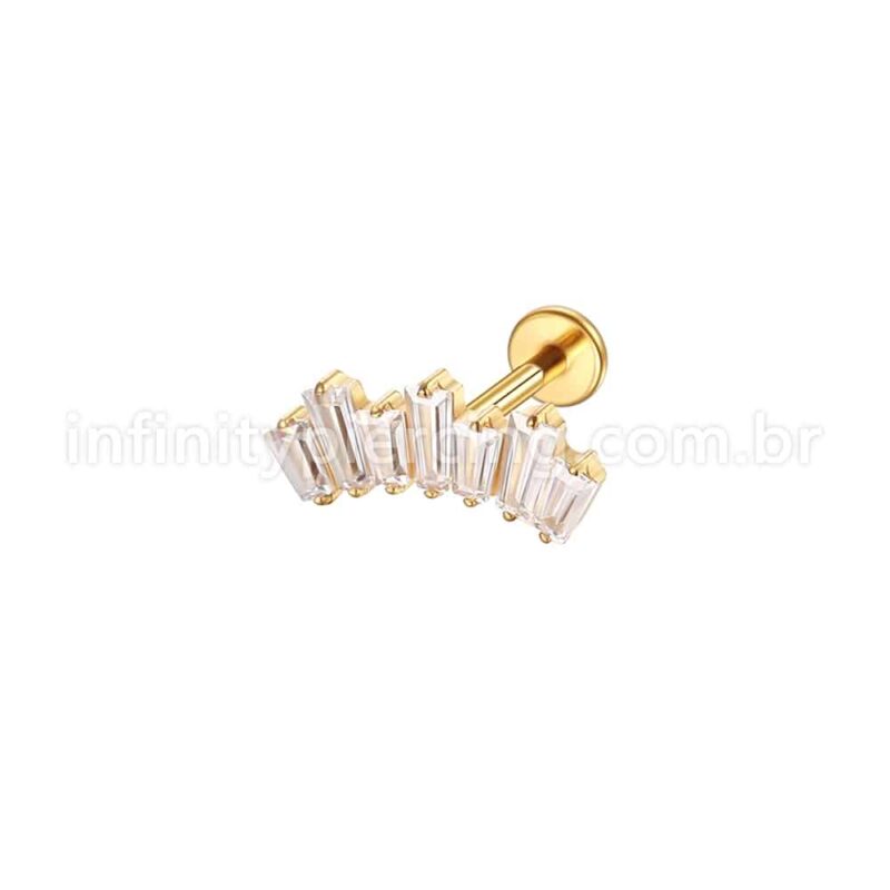 Piercing Labret Aço Cirúrgico Cluster Zircônia Retangular