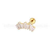 Piercing Labret Aço Cirúrgico Cluster Zircônia Retangular