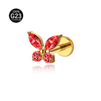 Piercing Labret Titânio Borboleta Zircônia Cravejada