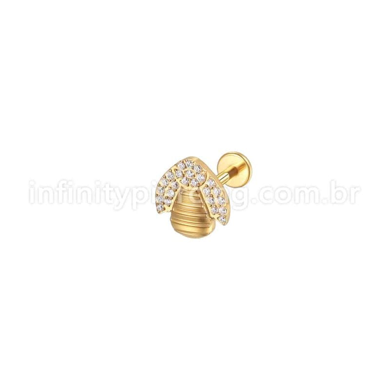 Piercing Labret Aço Cirúrgico Abelha Zircônia Cravejada