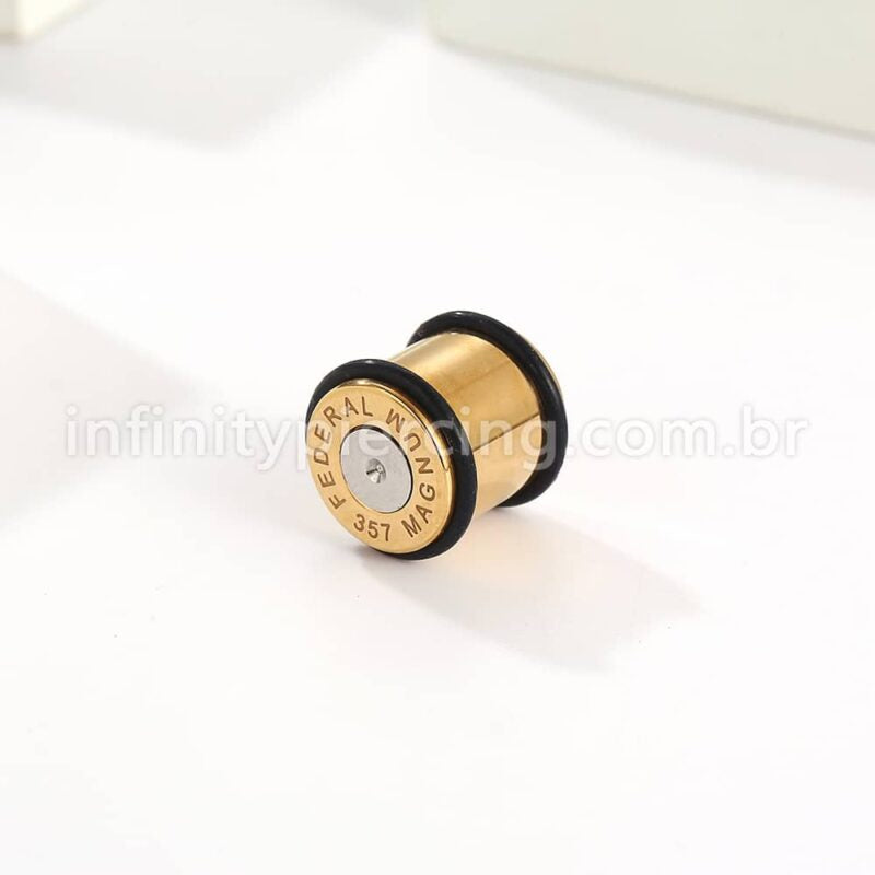 Alargador Aço Cirúrgico Gold Plug Com Borracha