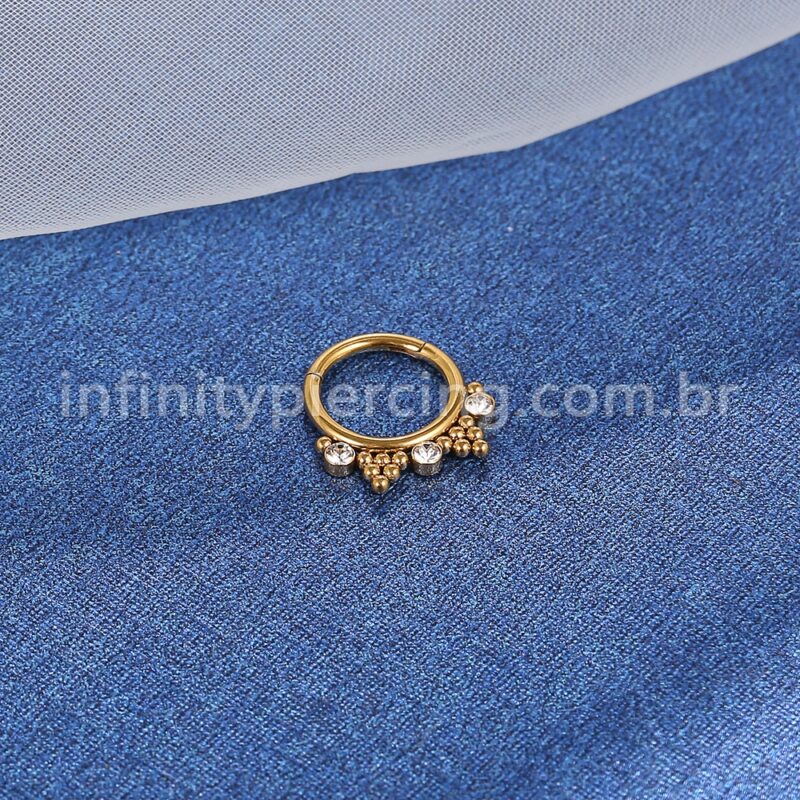 Piercing Argola Segmento Articulado Aço Cirúrgico 3 Pedras Zircônia