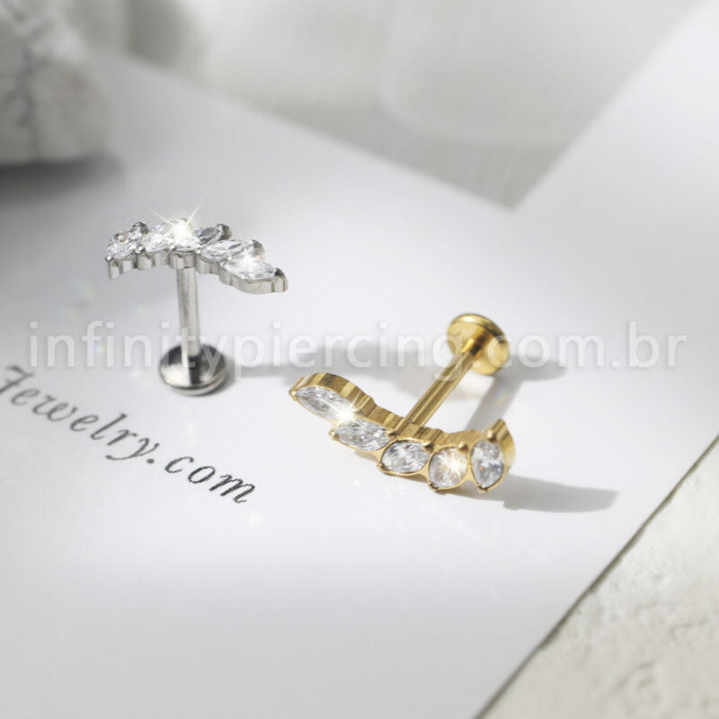 Piercing Labret Aço Cirúgico Cluster 6 Zircônias