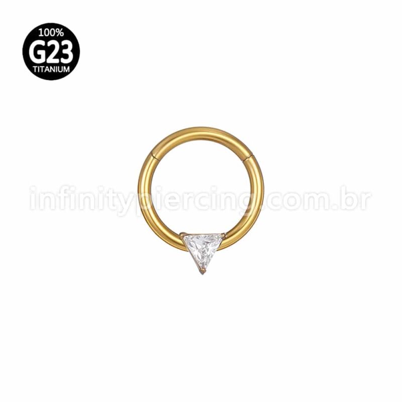 Piercing Argola Titânio Segmento Articulado Uma Zircônia Triângulo