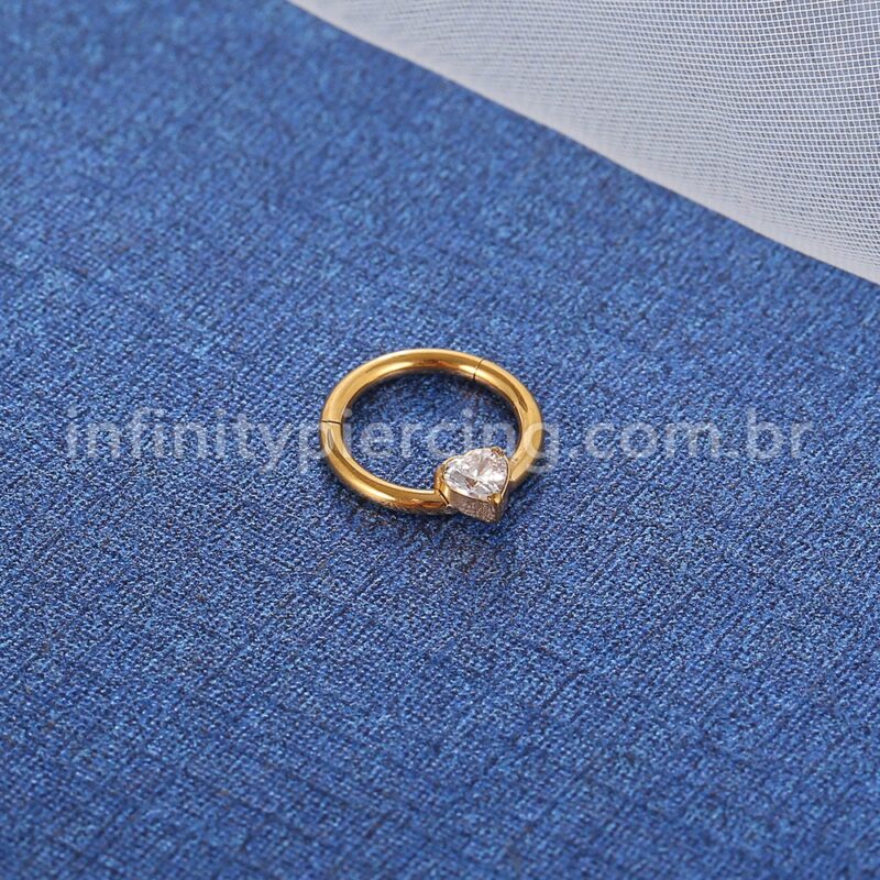 Piercing Argola Titânio Segmento Articulado Uma Zircônia Coração