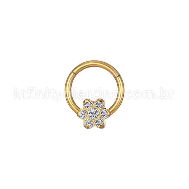 Piercing Argola Aço Cirúrgico Segmento Articulado Flor Zircônia Cravejada