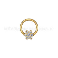 Piercing Argola Aço Cirúrgico Segmento Articulado Flor Zircônia Cravejada