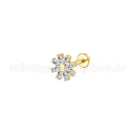 Piercing Labret Aço Cirúrgico Flor Zircônia