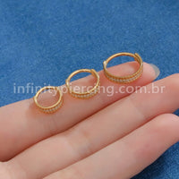 Piercing Argola Titânio Segmento Articulado Detalhes/Zircônia Cravejada