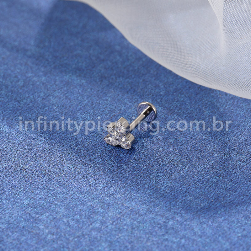 Piercing Labret Aço Cirúgico 4 Zircônias