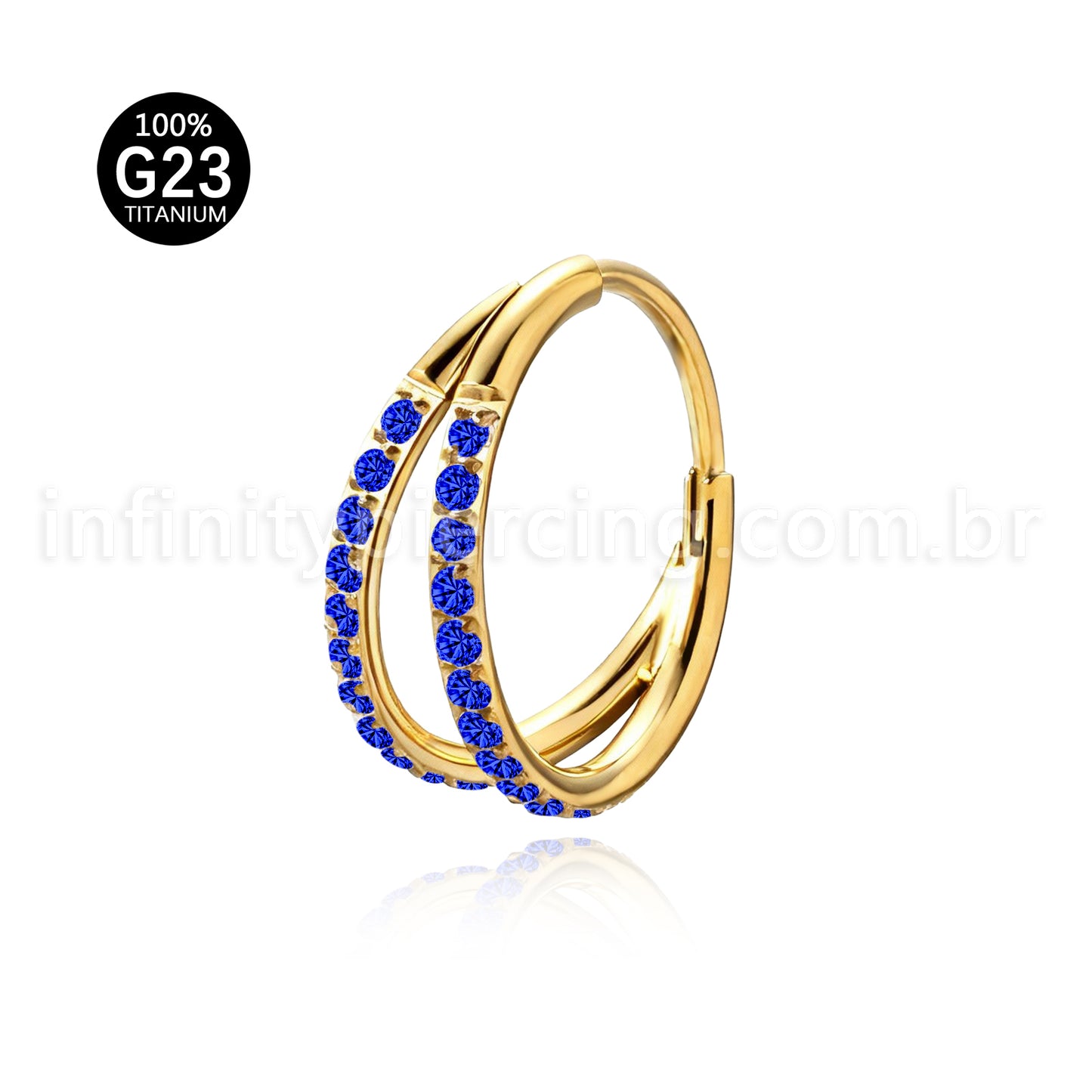 Piercing Argola Segmentada Titânio 2 Fileiras Zircônia Cravejada