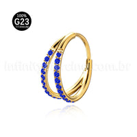 Piercing Argola Segmentada Titânio 2 Fileiras Zircônia Cravejada