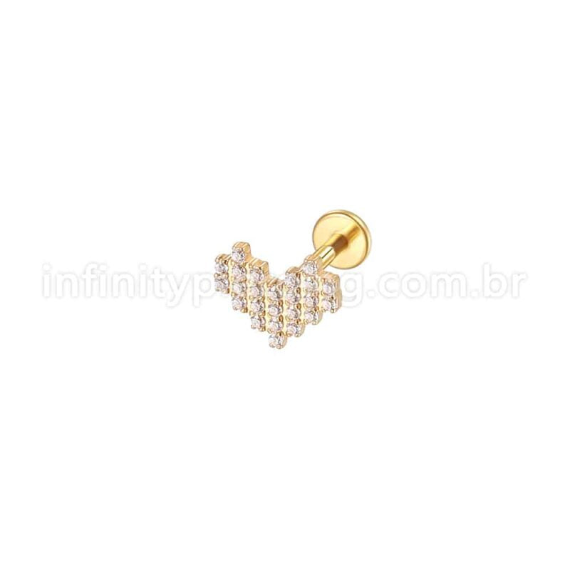 Piercing Labret Aço Cirúrgico Coração Lego Zircônia Cravejada