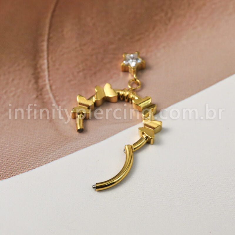 Piercing Argola Titânio Segmento Articulado Borboletas Com Pingente Estrela