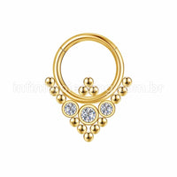 Piercing Argola Aço Cirúrgico Segmento Articulado 3 Pedras Zircônia
