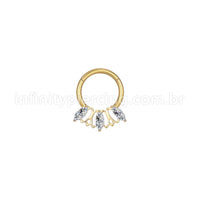 Piercing Argola Aço Cirúrgico 3 Pedras Zircônia Cravejada