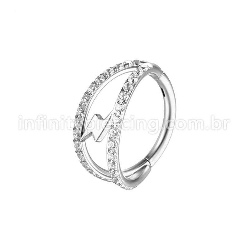 Piercing Argola Aço Cirúrgico Segmento Articulado Raio Dupla Fileira Zircônia Cravejada