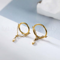 Piercing Argola Titânio Corrente Com Pingente Oval