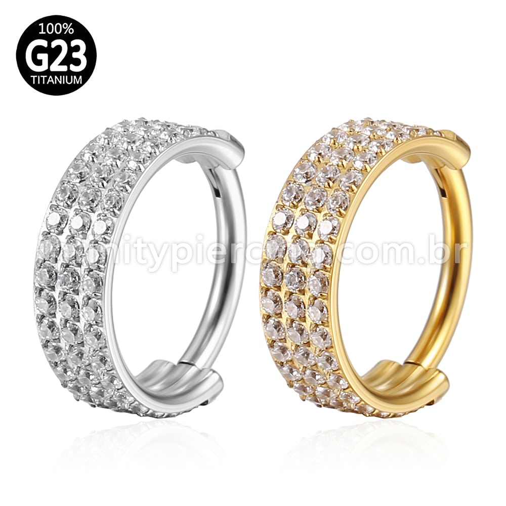 Piercing Argola Segmento Articulado Titânio Zircônia 3 Fileiras