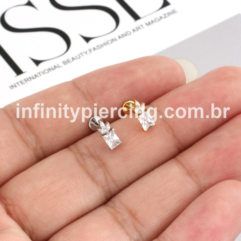 Piercing Labret Aço Cirúrgico Quadrado Zircônias