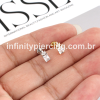 Piercing Labret Aço Cirúrgico Quadrado Zircônias