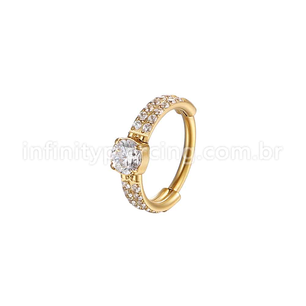 Piercing Argola Aço Cirúrgico Segmento Articulado Zircônia Cravejada 2 Fileiras