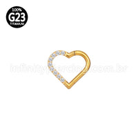 Piercing Coração Titânio Segmento Articulado Zircônia Cravejada