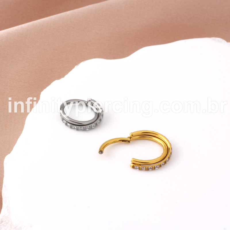 Piercing Argola Titânio Segmento Articulado Transpassada Zircônia
