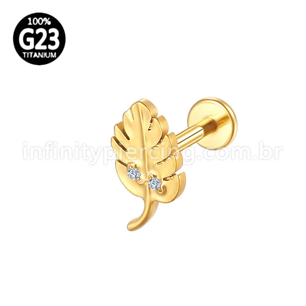 Piercing Labret Titânio Folha Zircônia Cravejada
