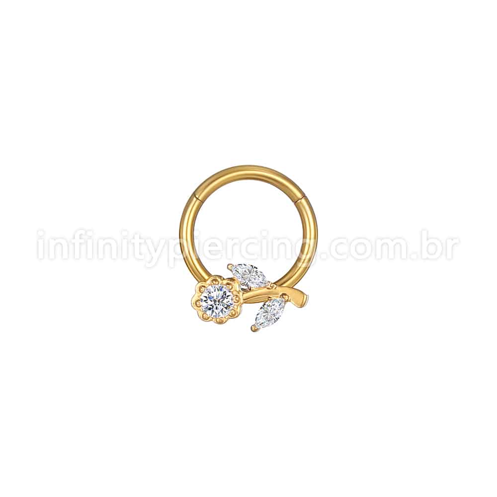 Piercing Argola Aço Cirúrgico Segmento Articulado Flor Zircônia Cravejada