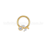 Piercing Argola Aço Cirúrgico Segmento Articulado Flor Zircônia Cravejada