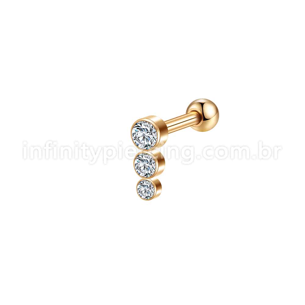 Piercing Minibarbell Aço Cirúrgico Trio Reto Zircônia Cravada