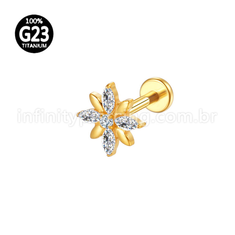 Piercing Labret Titânio Flor 5 Zircônias