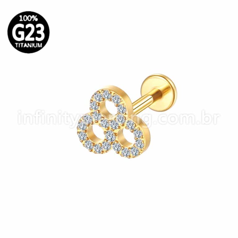 Piercing Labret Titânio Trevo Zircônia Cravejada