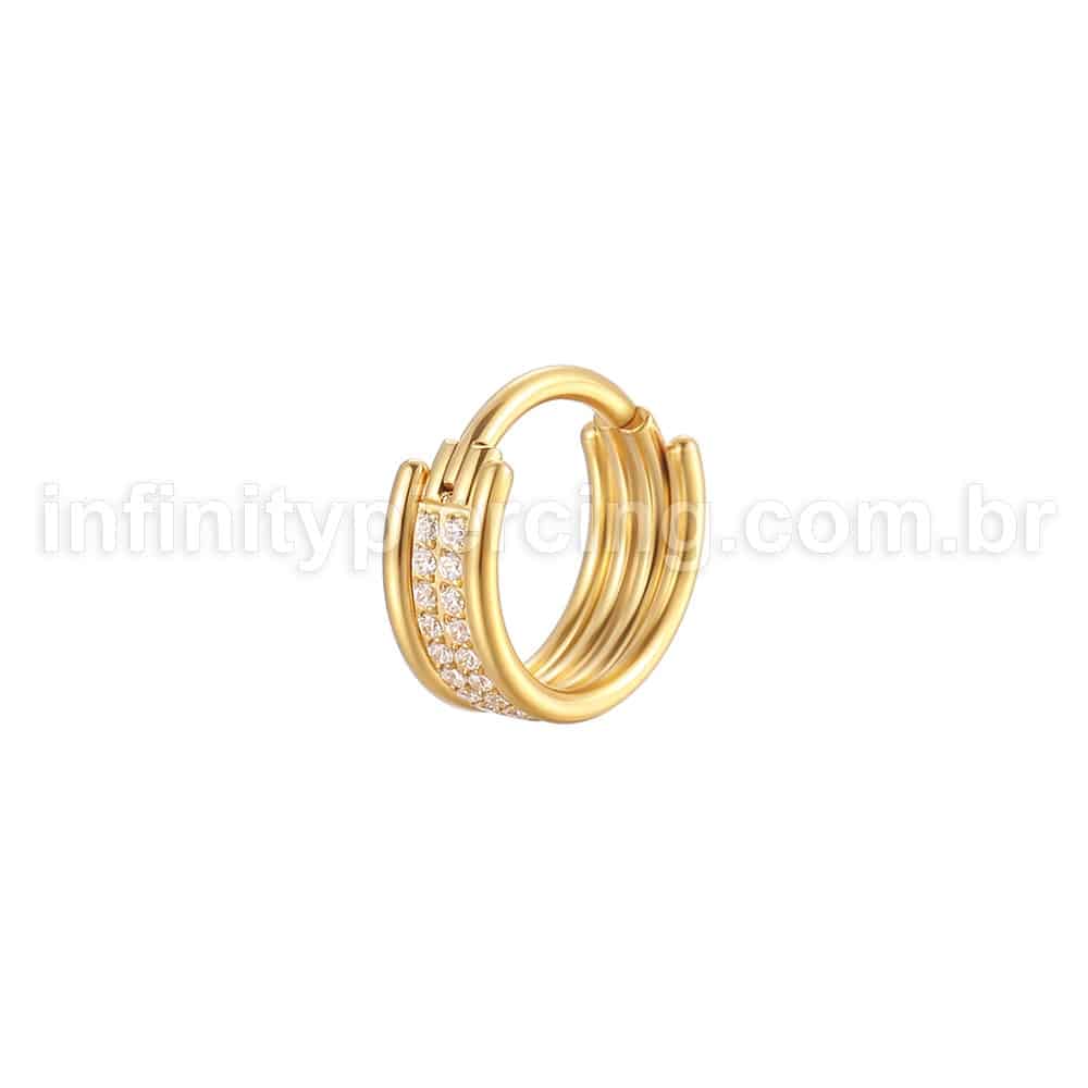 Piercing Argola Titânio Segmento Articulado Dupla Fileira Zircônia Cravejada