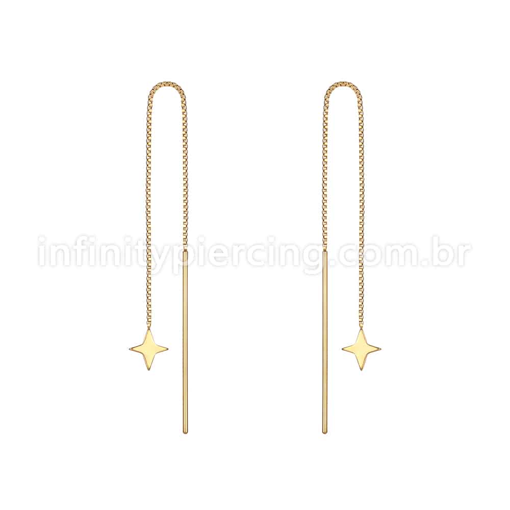Piercing Palitinho Corrente Aço Cirúrgico Estrela 4 Pontas