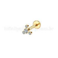 Piercing Labret Aço Cirúrgico 4 Zircônia Cravada